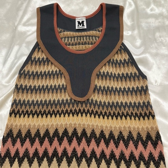 M Missoni Knit Dress Metallic Chevron Size 4 Shimmer Sleeveless Y2K Vintage - Picture 6 of 9